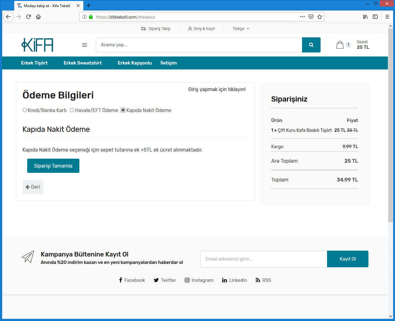 E-Ticaret Kapıda Ödeme Sayfası